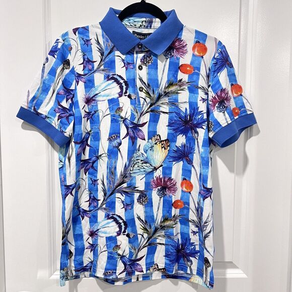 Paisley & Gray Men’s Blue Floral Slim Fit Stretch Collared Polo Shirt Size Small - Picture 2 of 10